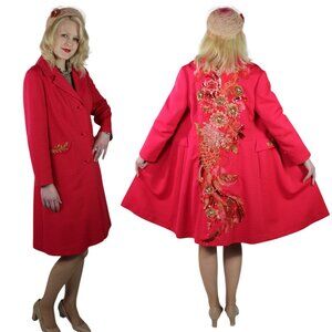 60's Vintage Embroidered Coat and Hat - Hot Pink Mod Fancy Coat